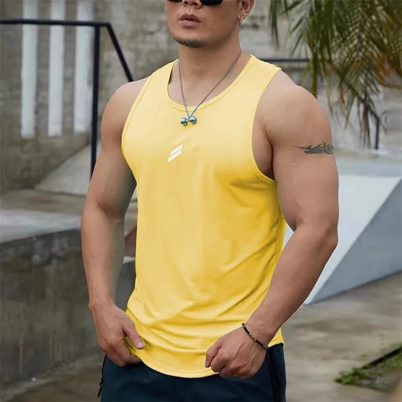 Summer New tank top Men\'s Pullover Round Neck Mesh Bottom Shirt Sports Fitness Top Sleeveless Vest Quick Dry Training vest men