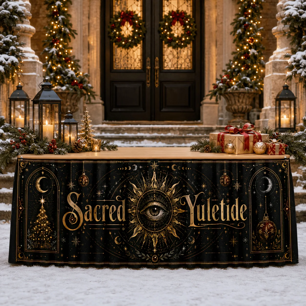 Send a table skirt 1 piece, Christmas sacred tablecloth, table skirt, Almighty Eye, sun and moon stage