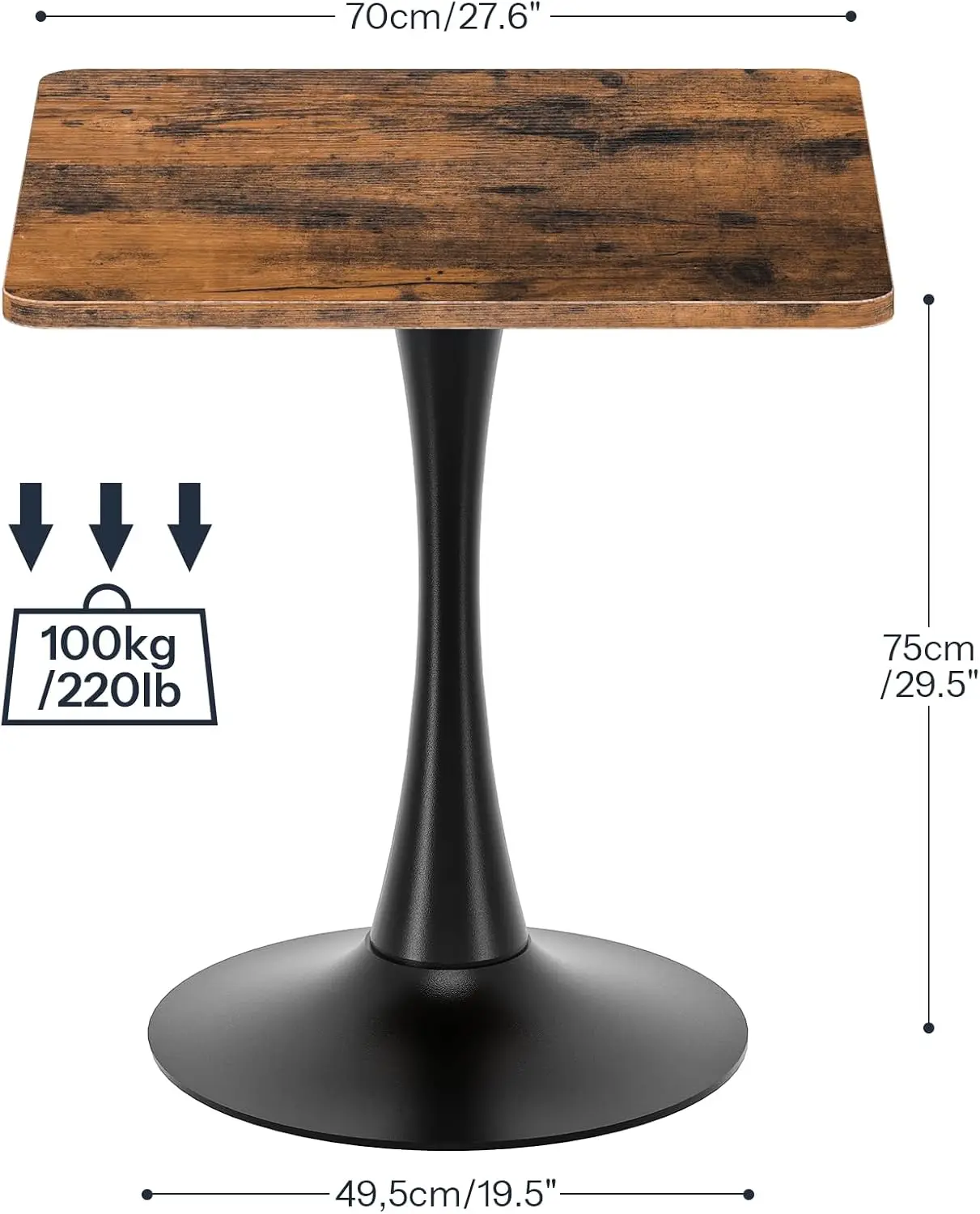 Dining Table, Square Dining Table for 2, 27.6