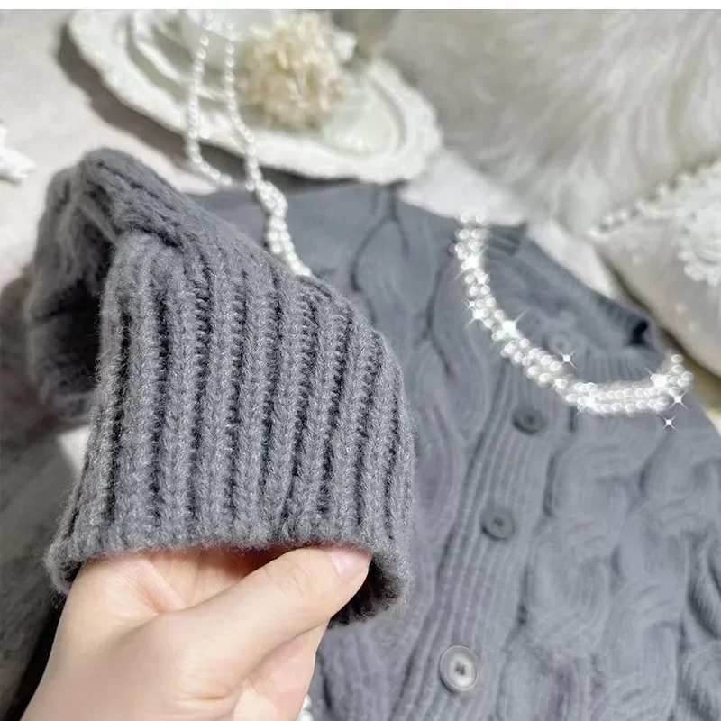 Francese elegante socialite girocollo diamante perla manica lunga monopetto maglione lavorato a maglia cardigan corto top donna autunno