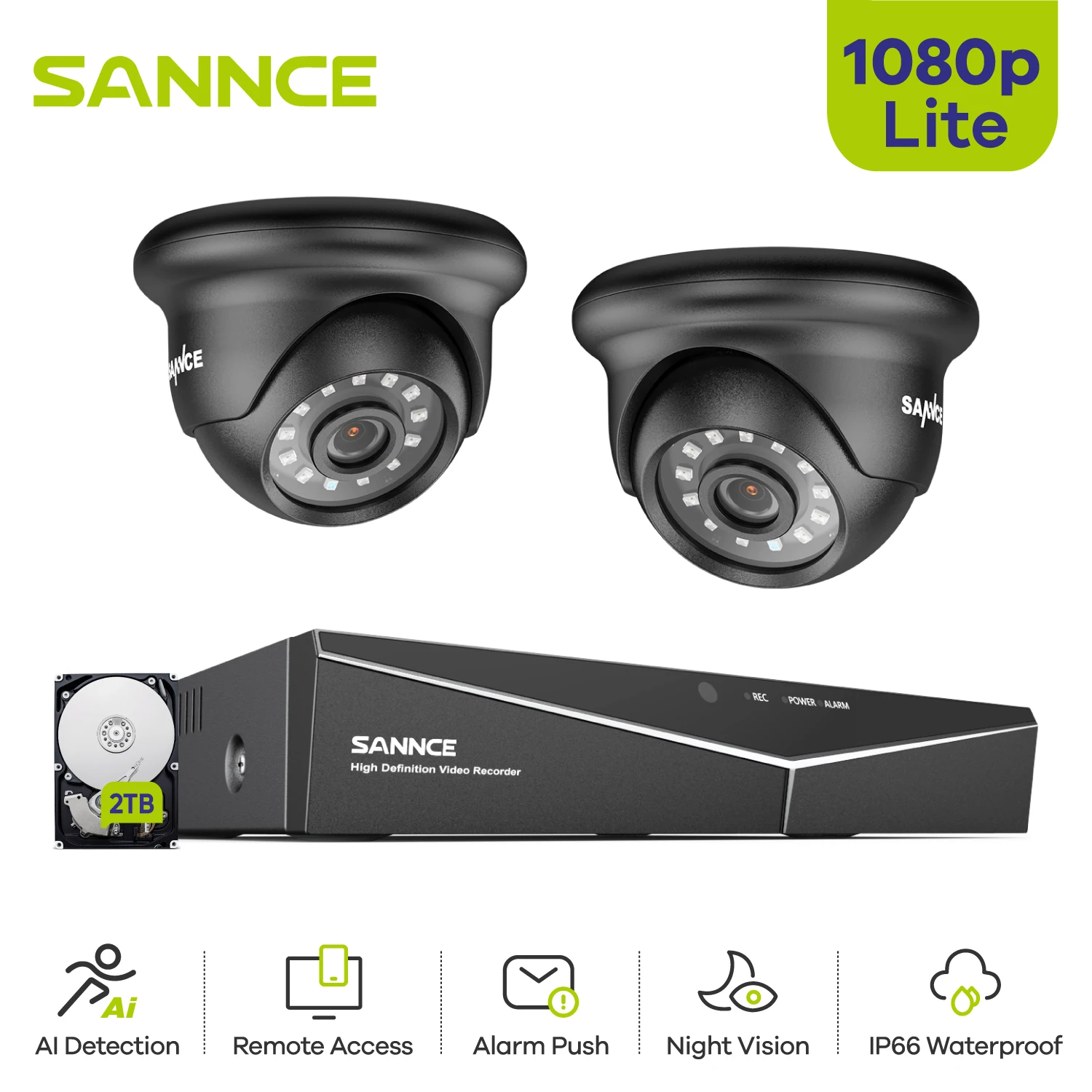 

SANNCE 8CH Cameras System 1080P 5-in-1 Security DVR IR Waterproof Night Vision Remote Monitor Home Video Surveillance CCTV Kit