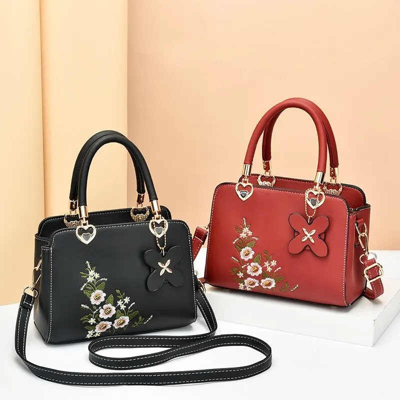 Ladies Fashion Crossbody Bag Ladies Handbag Small Square Bag Embroidery Hundred Shoulder Bag Tassel Pendant Decoration PU Materi