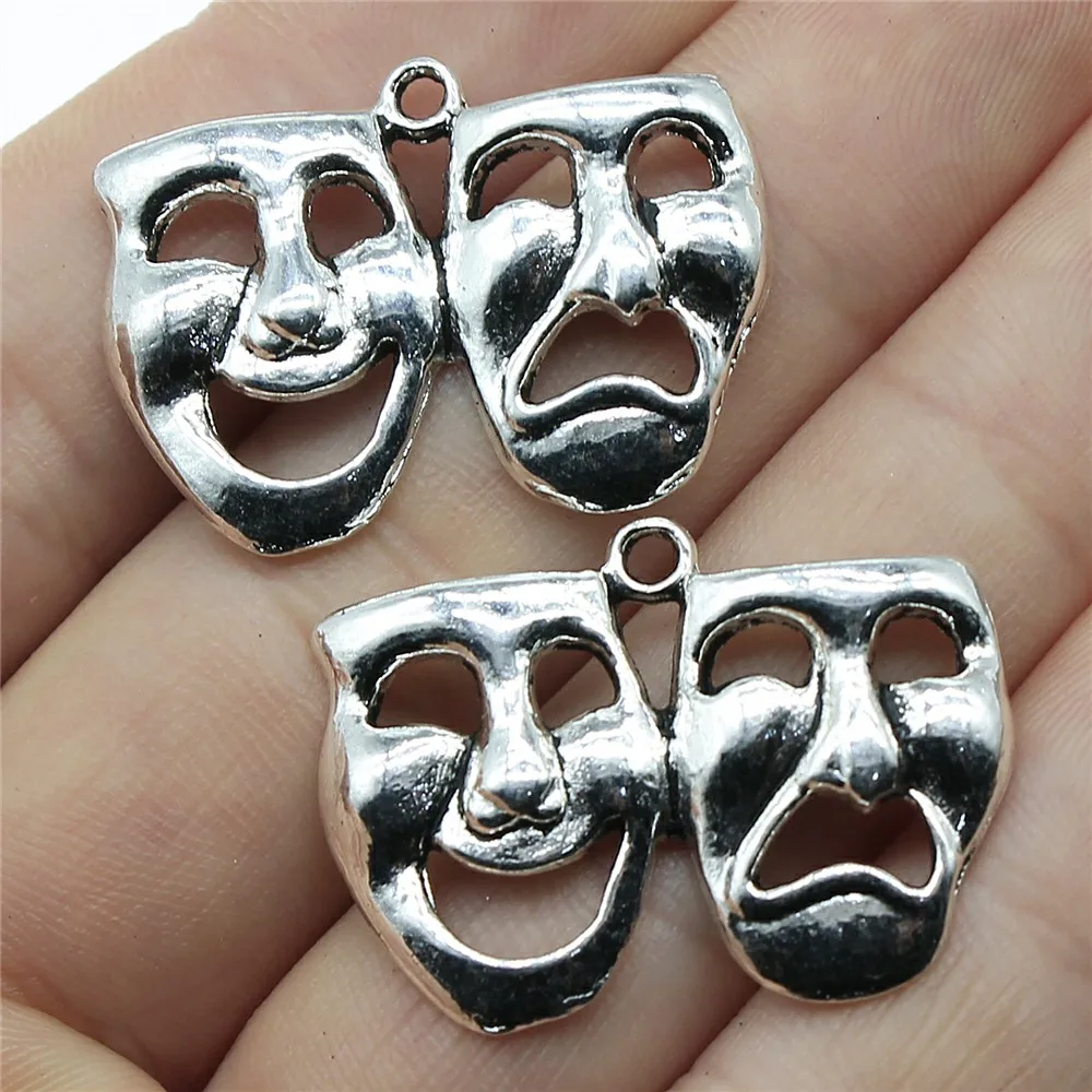 10pcs 32x20mm Charms Drama Mask Theatre Comedy Tragedy Art Antique Making Pendant Fit Vintage DIY Bracelet Necklace