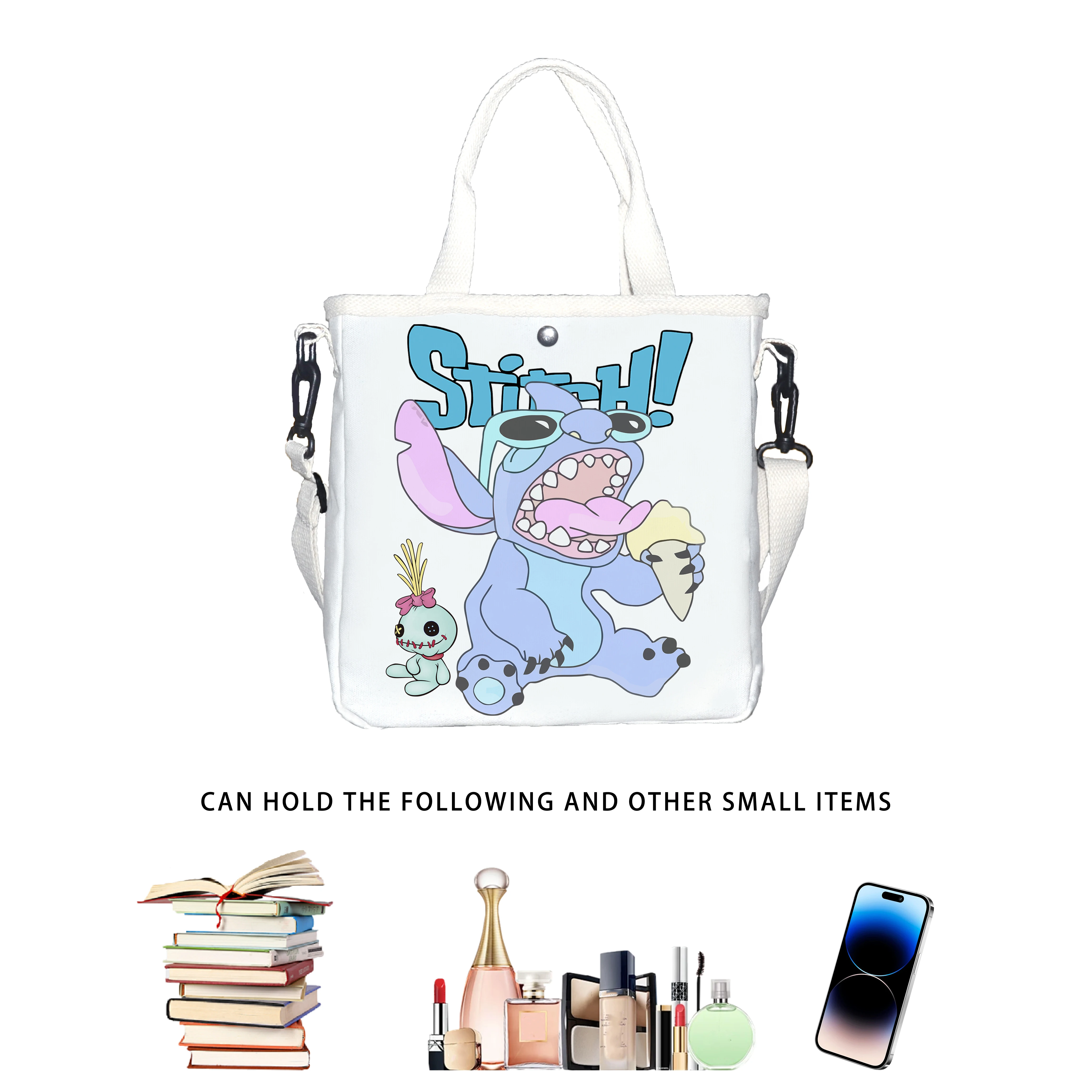 1pc Stitch ice cream themed printed cute canvas bag, suitable for commuting, daily leisure use