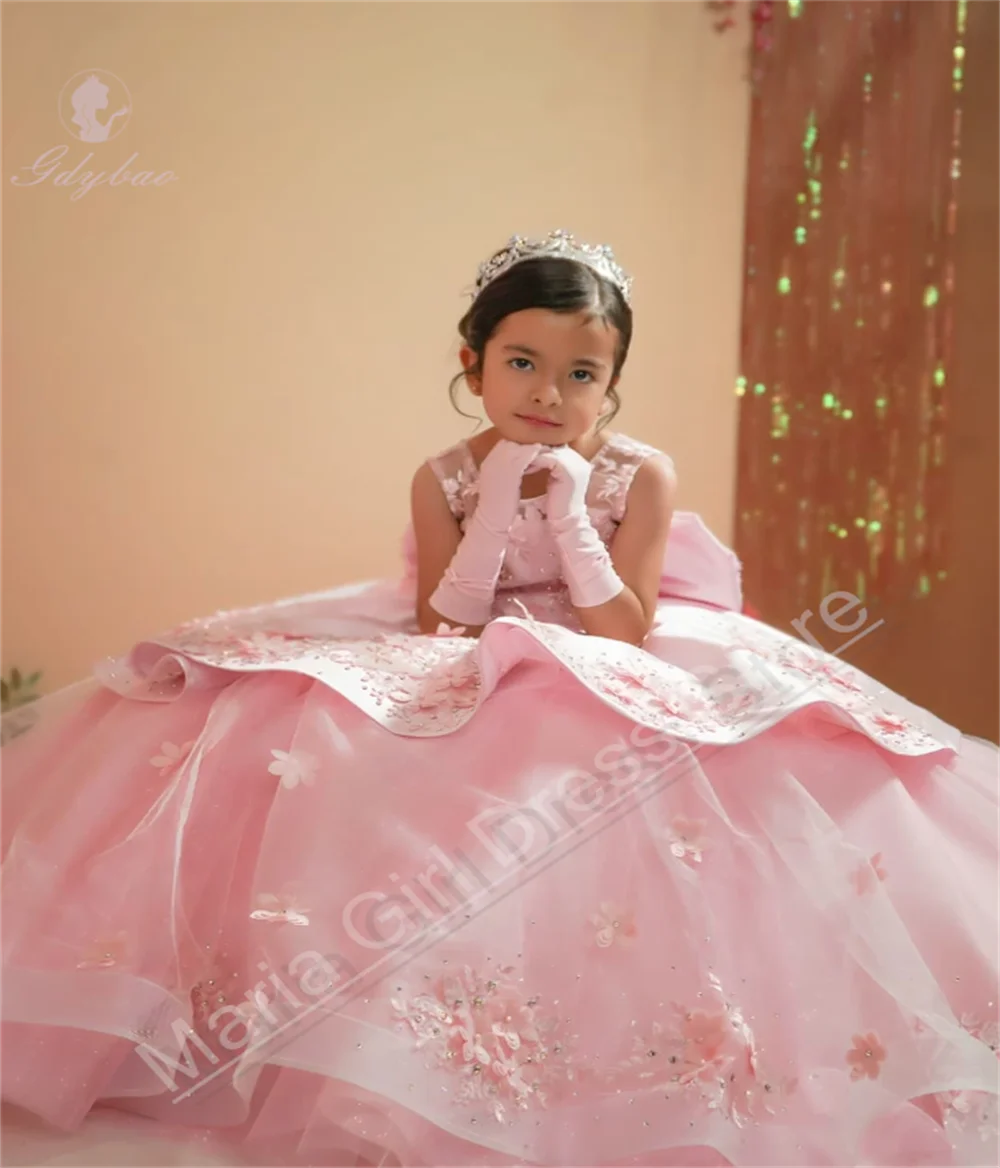 우아한 공주 소녀 드레스 푹신한 레이어드 백리스 생일 파티 첫 성찬식 이브닝 가운 맞춤형