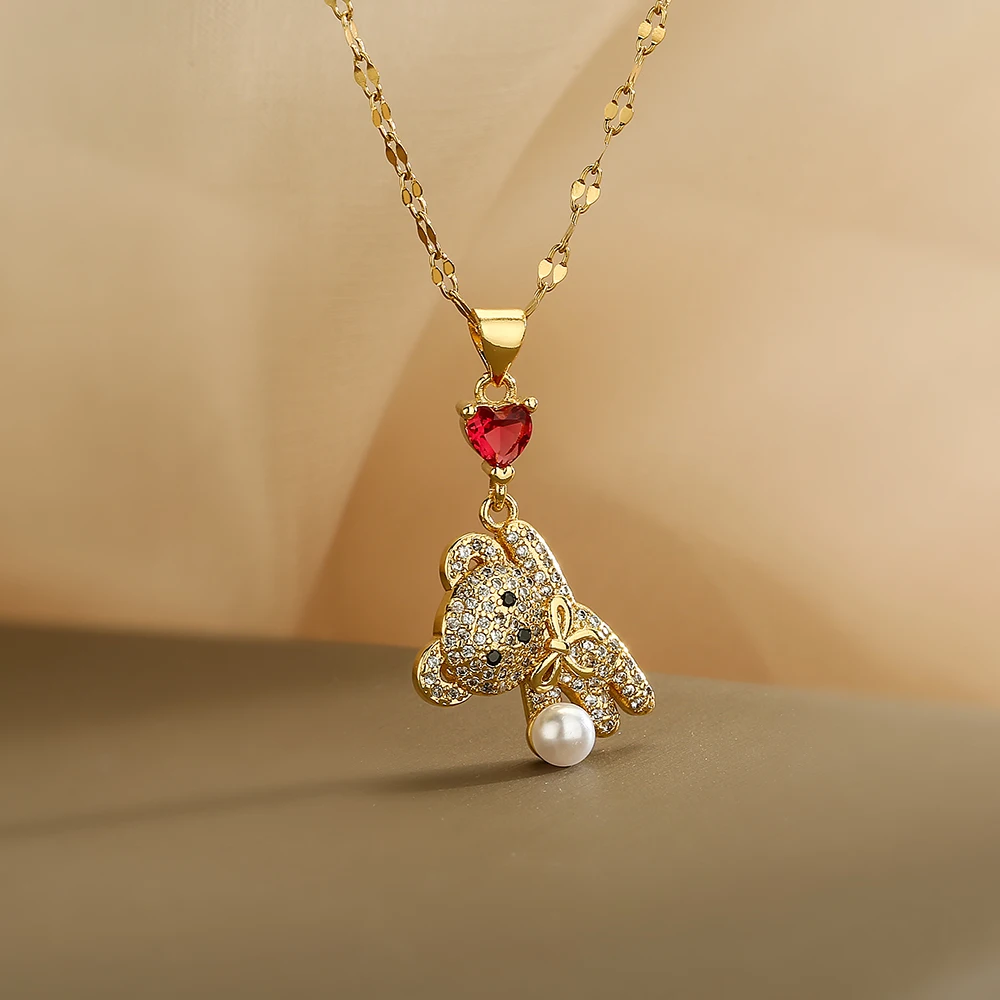 Collares con colgante de osito Vintage para mujeres y niñas, diseño glamuroso con circonita cúbica AAA, joyería delicada para fiestas y vacaciones