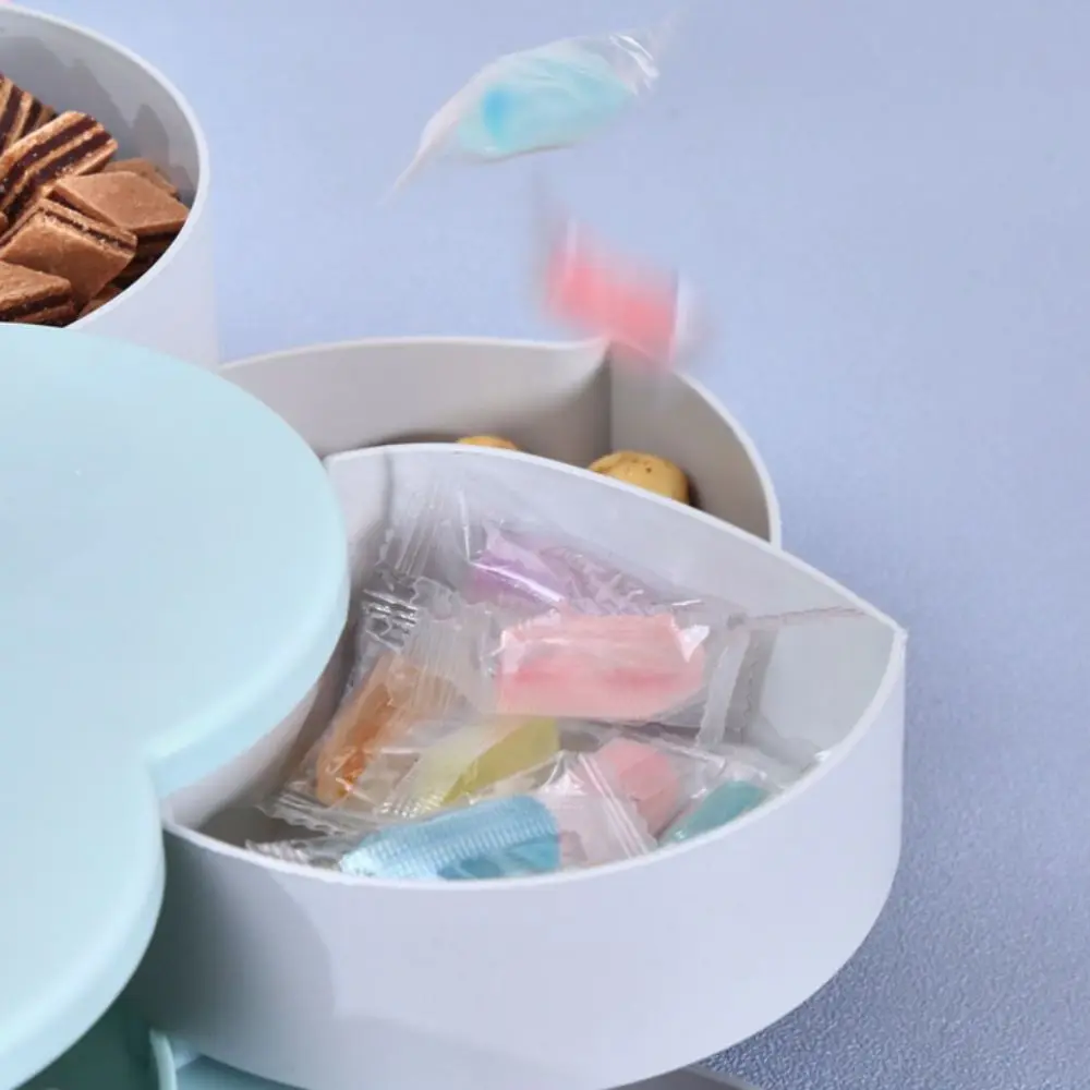 Multifunctional 2-layer Rotating Petal Candy Box with Phone Holder Plastic Snack Tray Dust-proof Jewelry Organizer Wedding