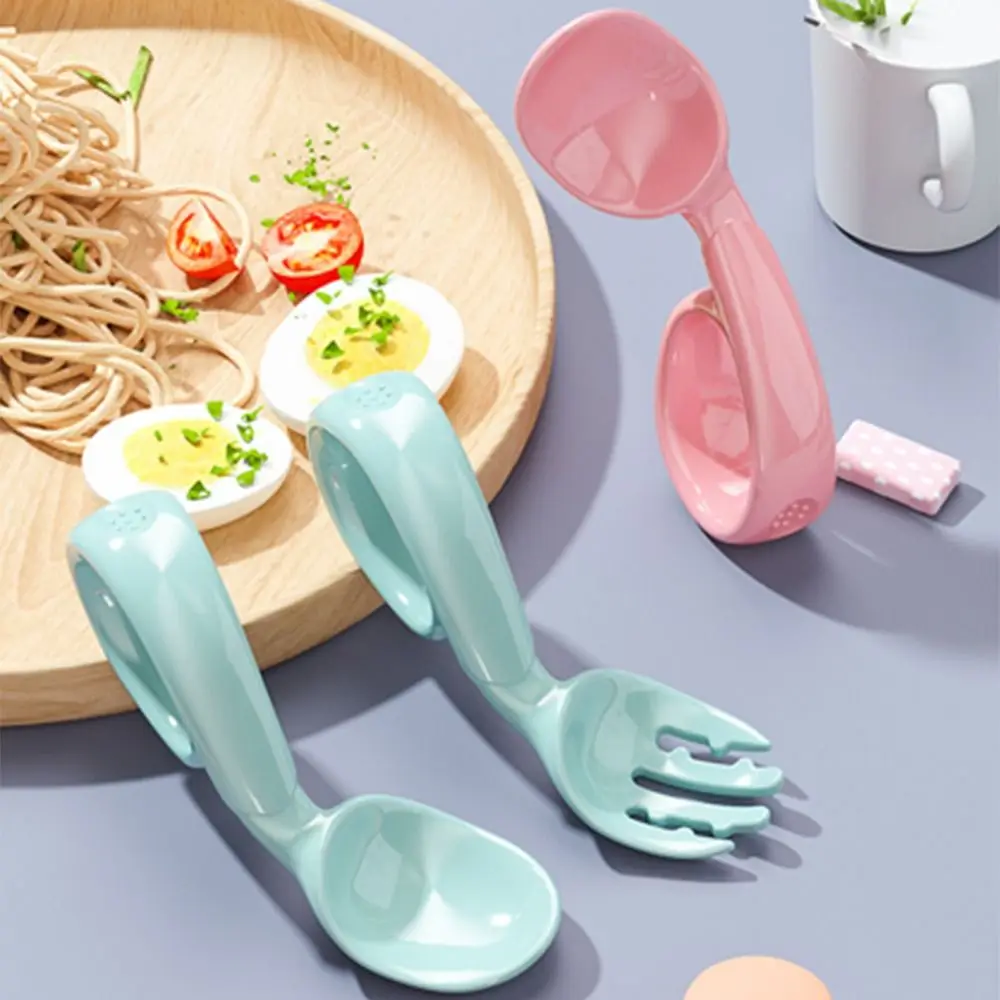 

2Pcs Children Learn To Eat Training Spoon and Fork Baby Kids Feeding Utensil Cutlery Tableware Can Be Bent