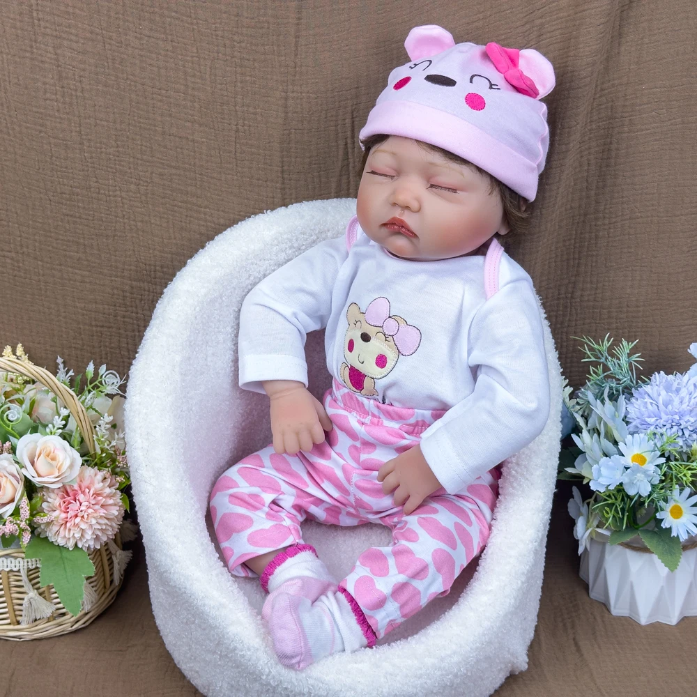 دمية تولد من جديد من القماش مقاس 22 بوصة - دمية فينيل نابضة بالحياة مع عيون مغلقة، شعر متجذر يدويًا، آمنة للأطفال من سن 3 سنوات فما فوق، مثالية لـ Prete