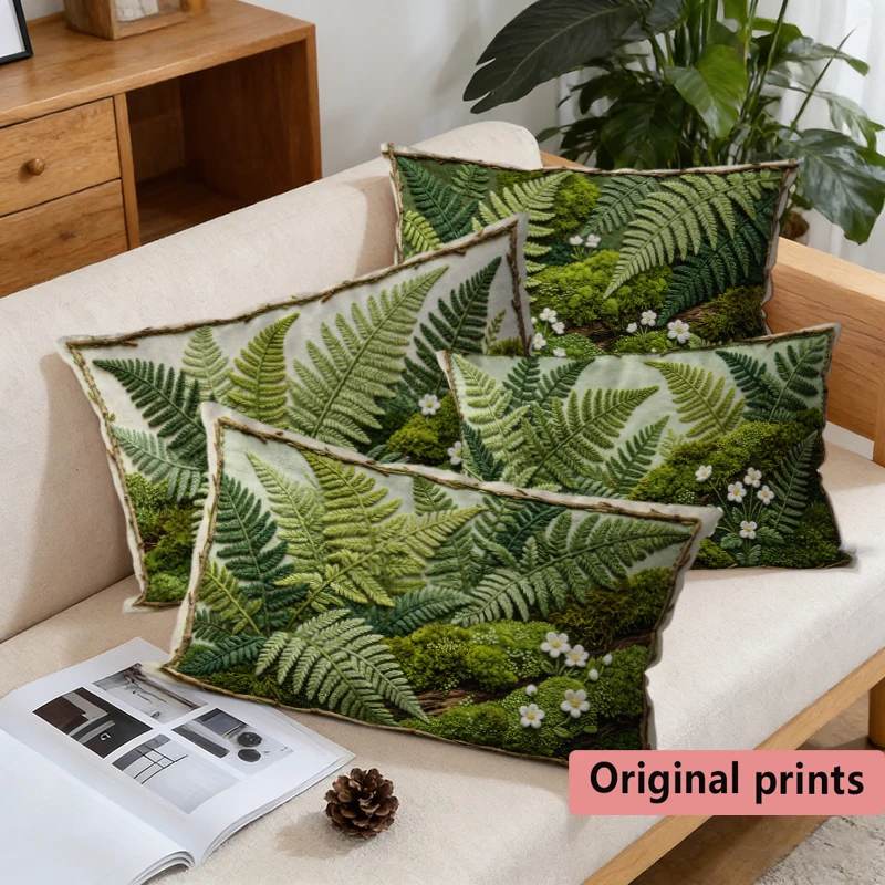 Fern Moss Floral Rectangle Pillow Covers Suitable For Sofa Bedroom Car Cushion Rectangular Back Cushion