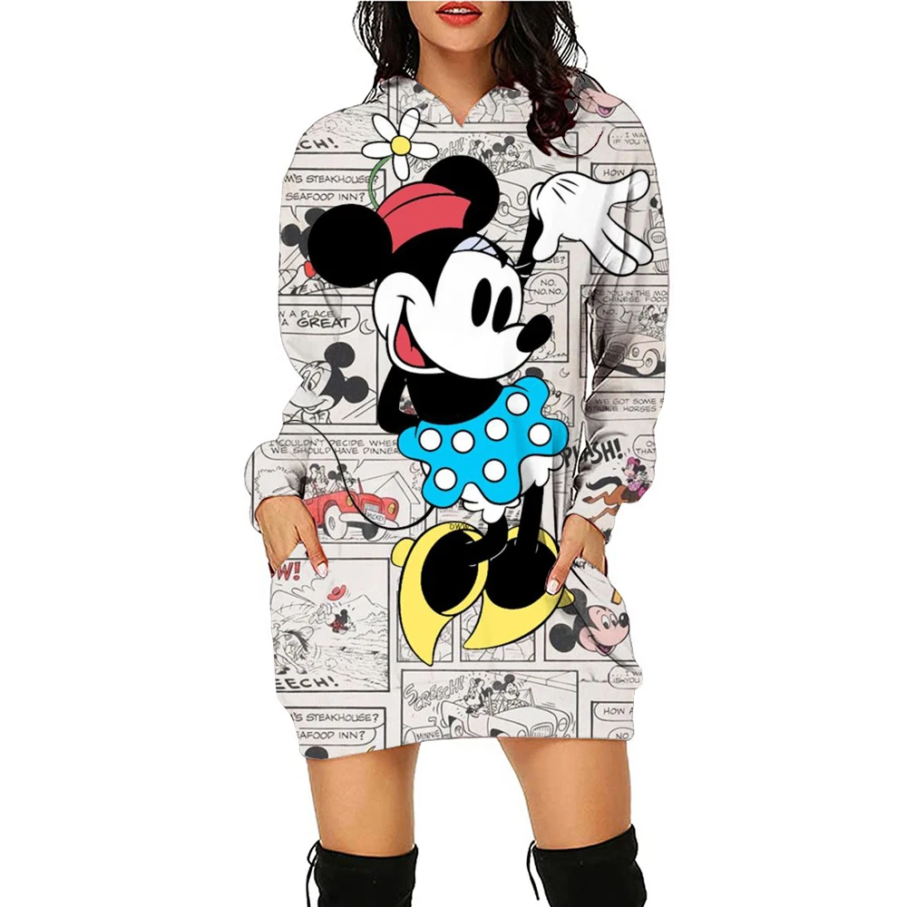 Mini Dress Elegant Dresses for Women Disney Prom Minnie Mouse Luxury Party Hoodie Long Sleeves 2024 Mickey Woman Clothes Kawaii