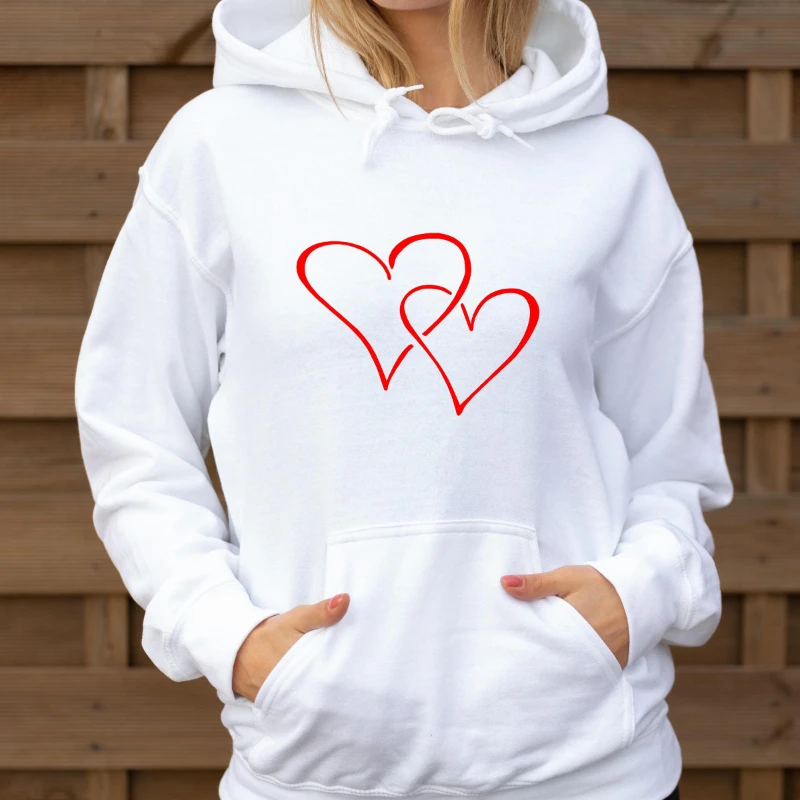 

Осень-зима 2025 г., два Linked Hearts — толстовка унисекс _ Trendy Love Hearts _ Пуловер с капюшоном _ Толстовка с капюшоном