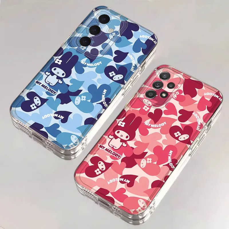 Cute Camouflage Melody Phone Case for Samsung Galaxy A71 A72 A35 A25 A13 A16 A14 A12 A35 A22 A15 A34 A73 Clear Cover