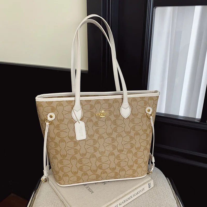 Retro Monogram Tote Bag for Women, Large Work Shoulder Handbag, Classic Pattern Top Handle Purse for Daily Shopping Travel