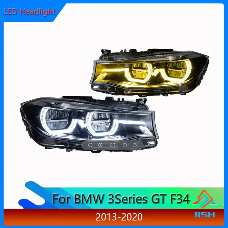 For BMW 3 Series GT F34 2013-2019 Modified Headlight Assembly Featuring Dual-Color Golden Angel Eyes And LED DRL Front Light