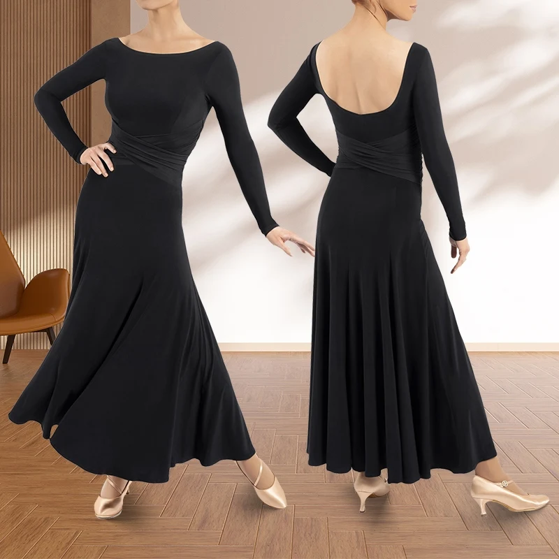 

Professional Ballroom Dance Dress Women Sexy Backless Long Sleeve Tango Dancing Dresses Prom Waltz Dance Costume DL11235