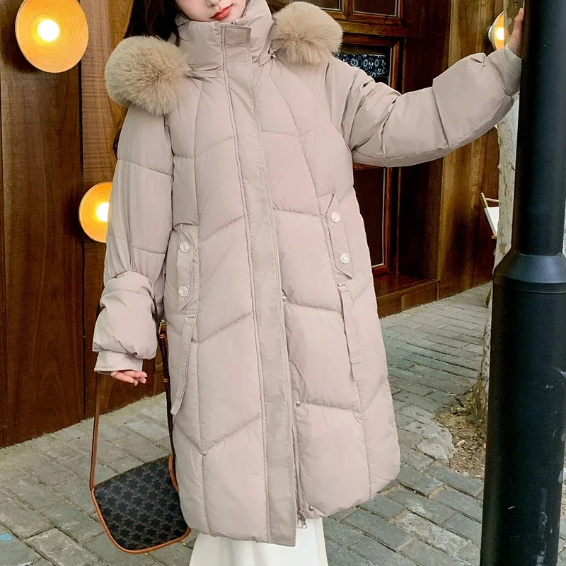 

Fashion Women's Winter Coats 2024 Fur Collar Thick Warm Long Parkas Female Overcoat Hooded High Quality