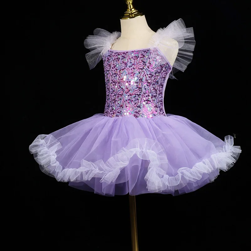 女の子ダンス衣装バレエ衣装女の子ステージダンス衣装子供チュチュバレエドレスパフォーマンスダンスウェアパープル