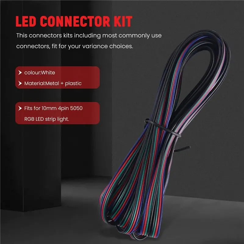 16.4FT(5M) 4-Pin RGB LED Strip Extension Cable,LED Strips Connectors Kits For 5050 Flexible RGB LED Strip Light
