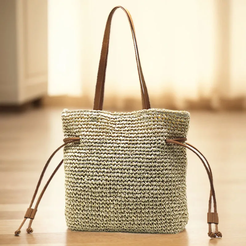 

Large capacity women handbag 2024 new drawstring woven women bag single shoulder bag crossbody bag straw woven bag