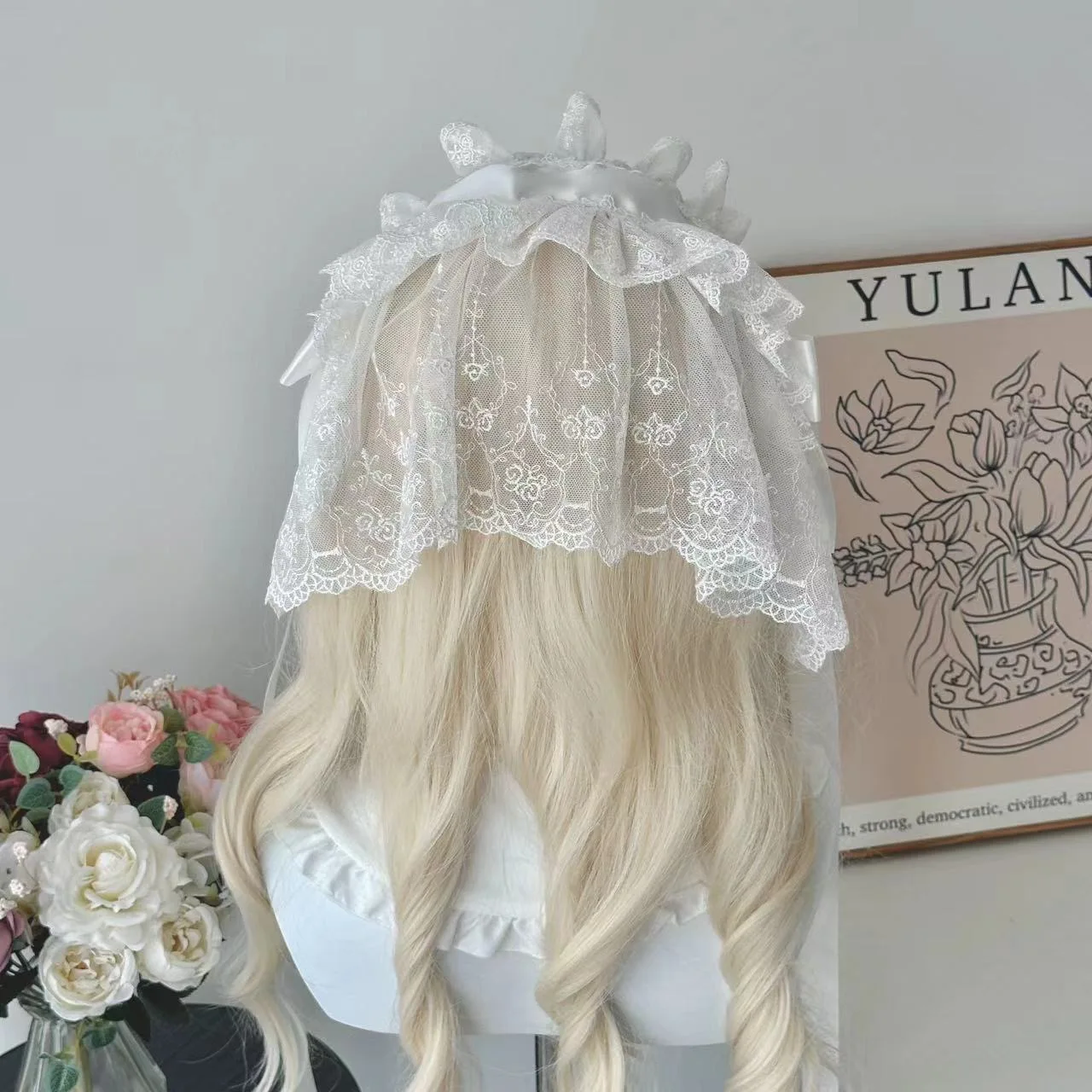 Handgemaakte gotische Lolita hoofdband zwart/witte sluier accessoire Vintage elegante boog Lolita dagelijkse mode collocatie vrouwen hoofddeksels