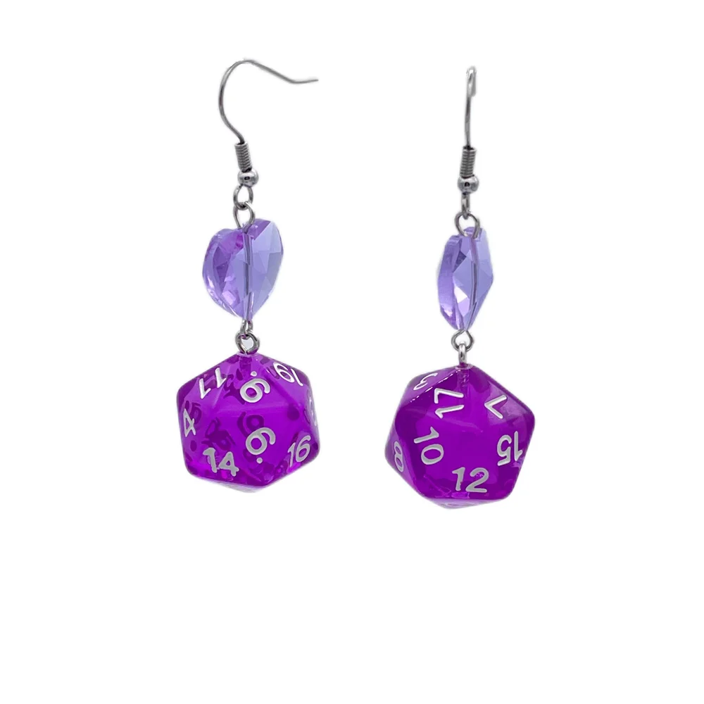 5 Colors DnD D20 Resin Dice Love Heart Drop Earrings for Women Y2K Vintage Dungeons and Dragons Game Long Dangle Earrings