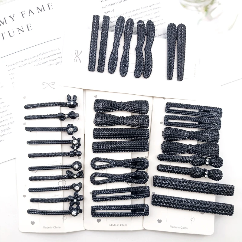 Flash Black Rhinestone Combination Premium Hair Clips Set Headwear For Women Girls Geometric Styling Accessories