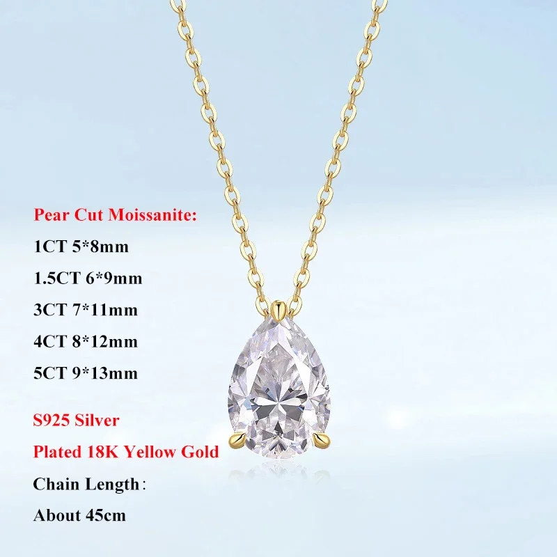 EWYA Solitaire Pear Cut 1-5CT D Kleur Moissanite Diamanten Hanger voor Vrouwen 925 Verzilverd 18 k Rose Gouden Ketting Ketting GRA