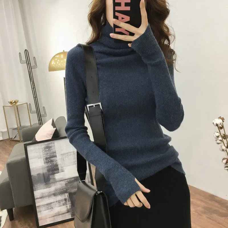 Bag Core Yarn High-necked Sweater Women's Long-sleeved Autumn and Winter New Piles of Heaped Collars and Thick-bottomed Knitwear