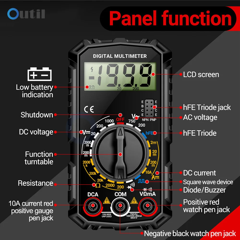 SZ308 Multifunction Multimeter Diode HFE Triode Tester AC/DC Voltage Resistance Current Tester 1999 Count Electrical Multimeter