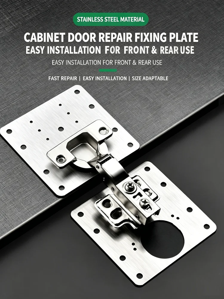 Cabinet Hinge Repair Plate Kit with Screw Furniture Drawer Stainless Steel Door Hinge Mounting Plate Flat Fixing Brackets Tools
