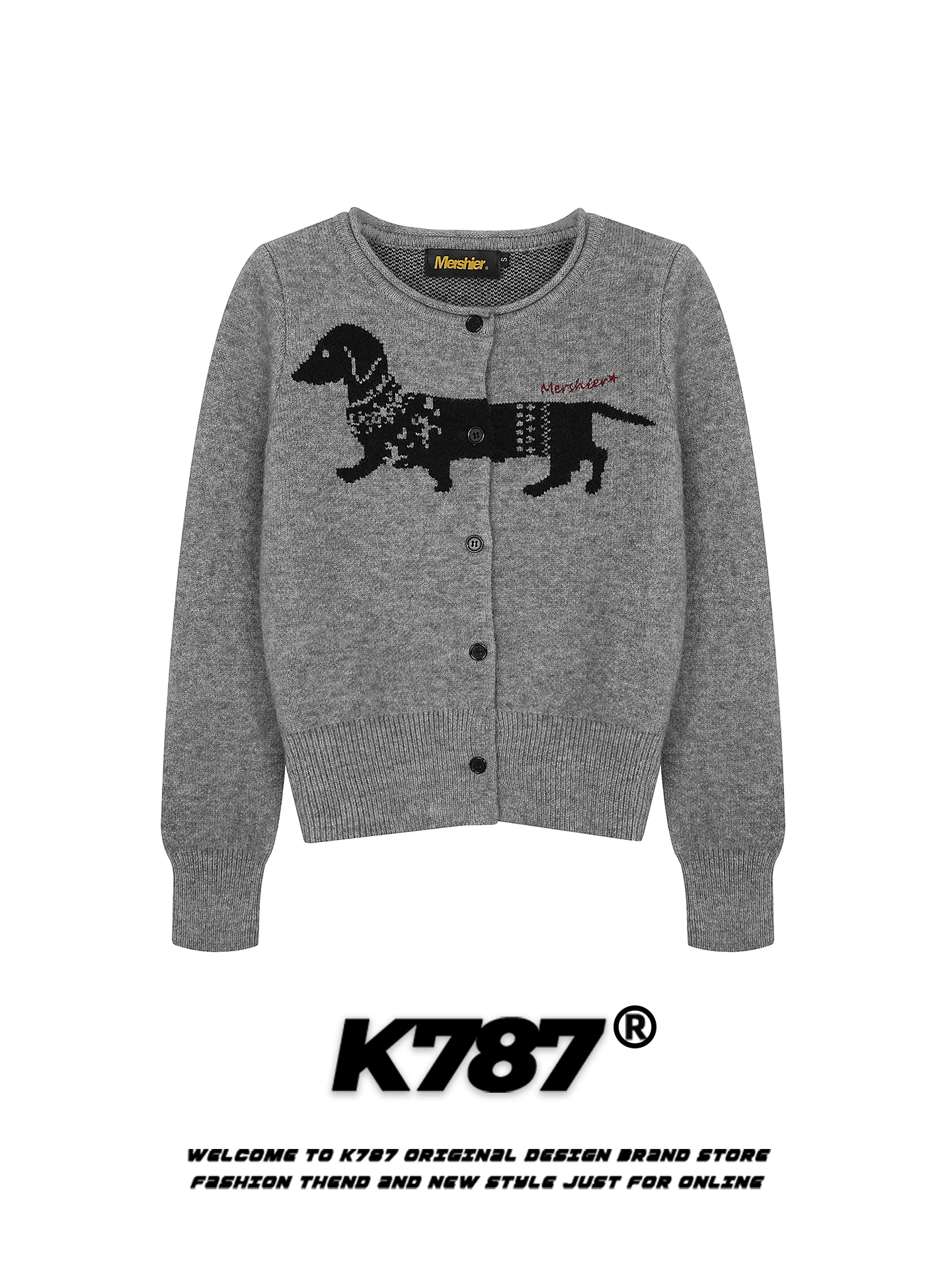 

K787 American Retro Fun Sausage Dog Open Cardigan Sweater Women Anti-Aging Lazy Sweet ort Knitted Outerwear Street Sle Lo...