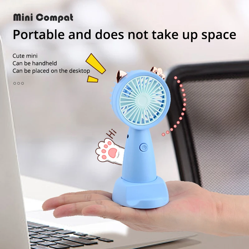 مروحة صغيرة محمولة باليد الإبداعية سطح المكتب كتم USB إعادة شحن مروحة مراوح السفر في الهواء الطلق مع قاعدة مروحة الحبل المحمولة