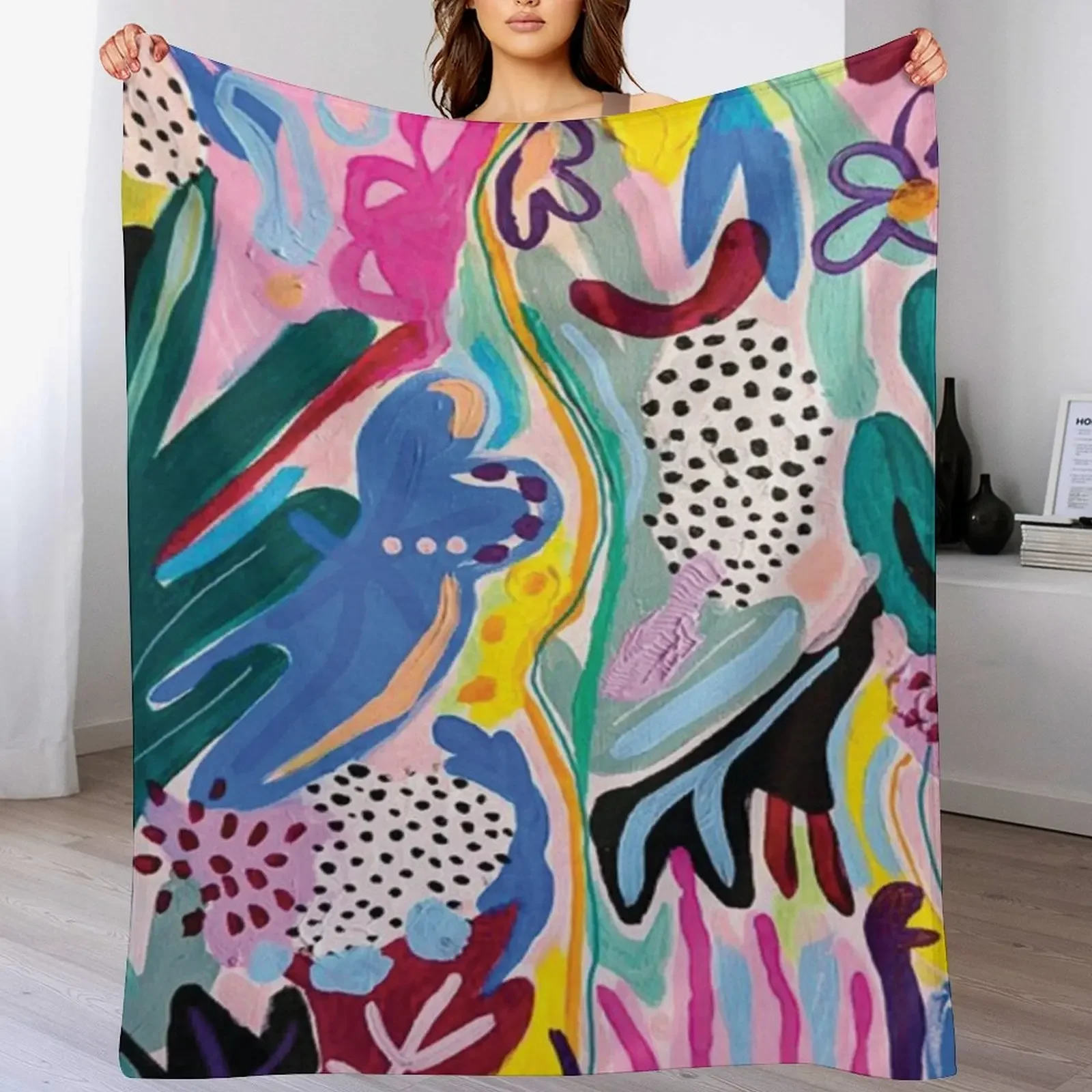 

New Pink Abstract Leaves Throw Blanket Retros Soft Plaid Comforter Luxury Brand Blankets