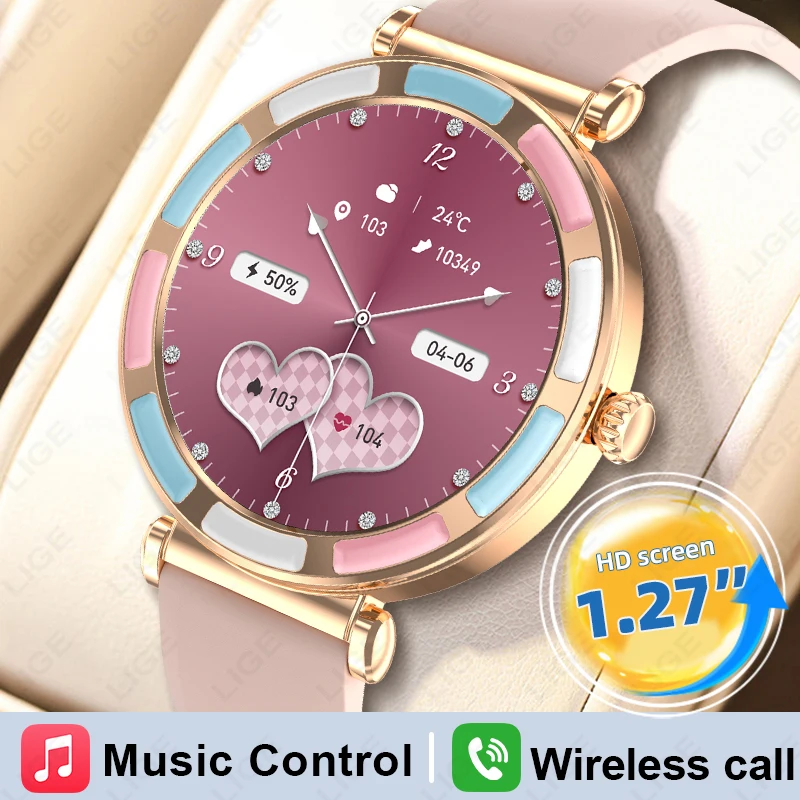 

LIGE Luxury Smart Watch Ladies 1.27" HD Screen Bluetooth Call Women's Health Monitor Fitness Tracker Women Waterproof Smartwatch