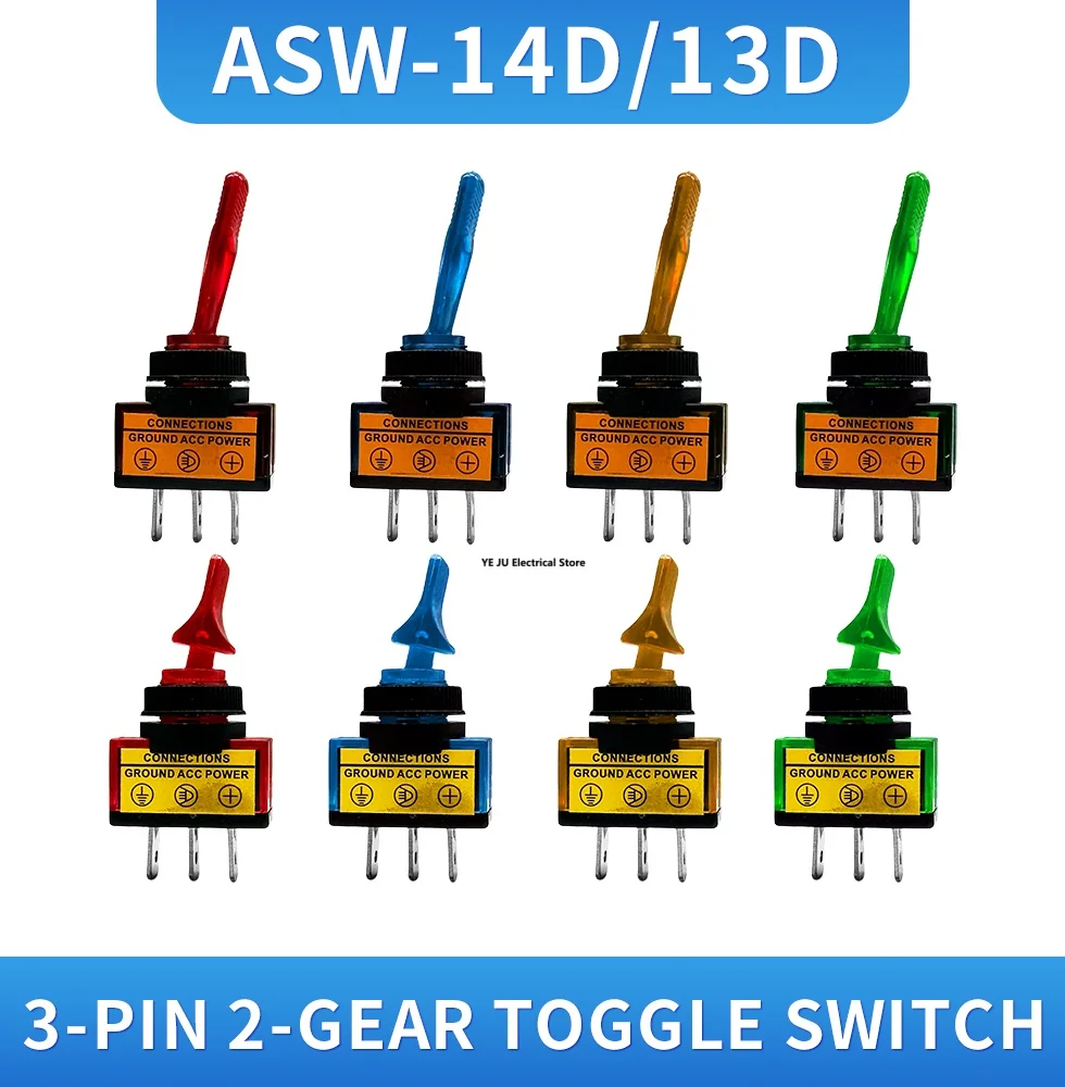 ASW-14D car toggle switch 3-pin switch,long/short handle with light DC12V 20A plastic button switch,with light  second gear