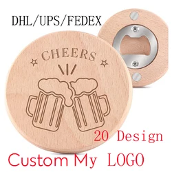 Fast Delivery  50 100 PCS/Lot Blank DIY Wooden Round Shape Bottle Opener Coaster Fridge Magnet Decoration Beer Bottle Opener