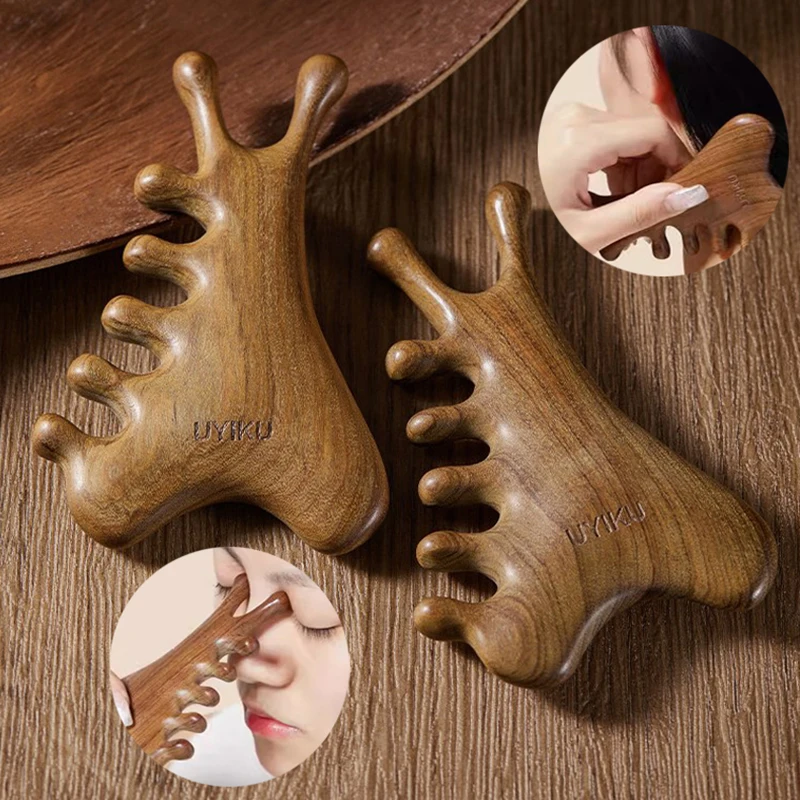 

Multifunctional Meridian Massage Comb Handleless Wooden Point Acupuncture Head Comb Wide-Tooth Sandalwood Comb Massage Head