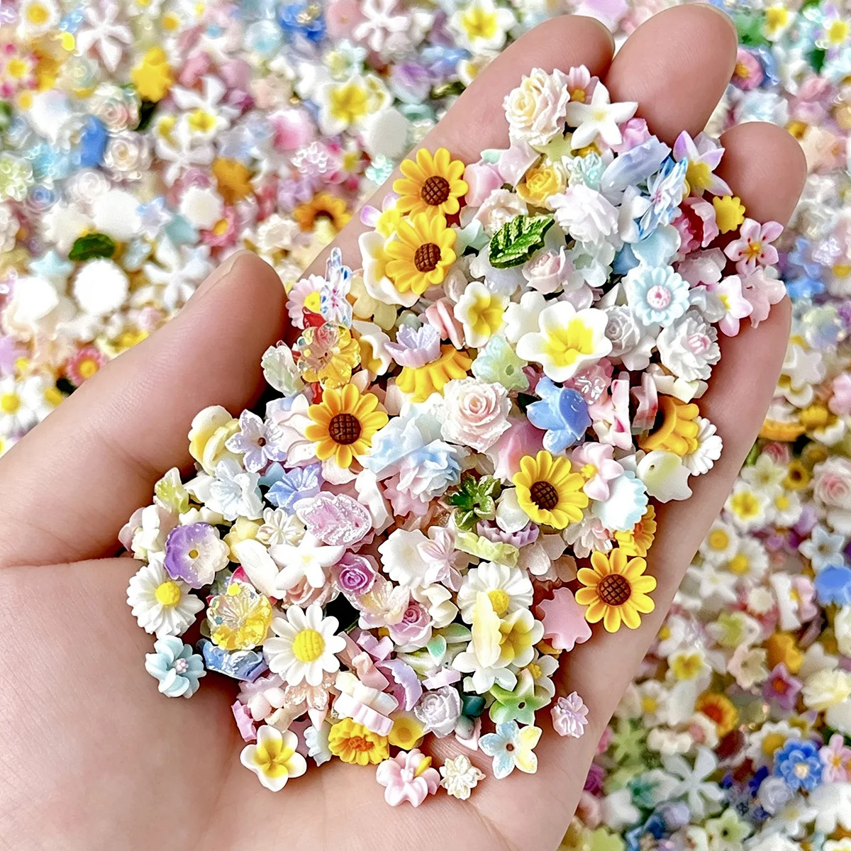 50Pcs Mixed Matte Macaron Color 3D Flower Resin Nail Charms Five‑Petal Osmanthus Nail Gems For DIY Nail Art Decoration Supplies