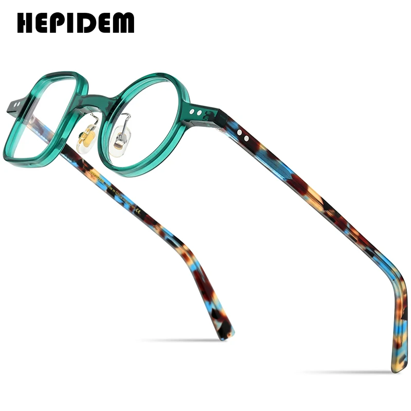 

HEPIDEM Acetate Glasses Frame Men Famous Brand Design Retro Round Women Nerd Eyeglasses Iron Man Spectacles Vintage Eyewear 9155