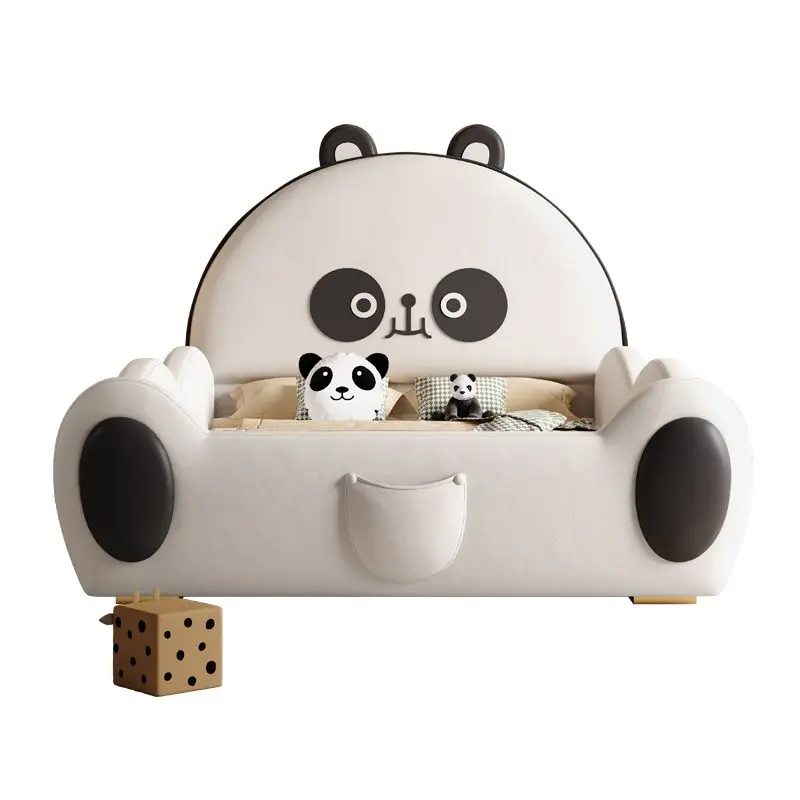 Light luxury, single person, soft bag solid wood bed, cartoon creativity, storage