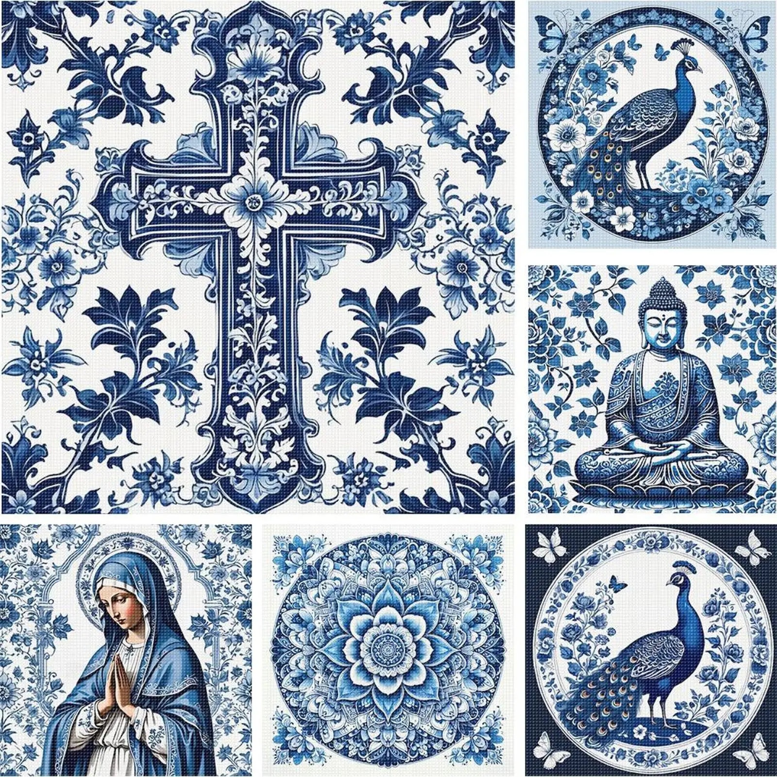 

Full Embroidery cotton Thread 14CT Printed Blue and White Cross Stitch Kit