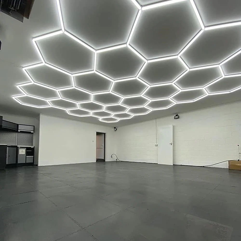 Easy to Install Garage Ceiling Light LED Car Detailing Workshop Carwash RGB Hexagonal Garage Honeycomb Lighting,110V-220V