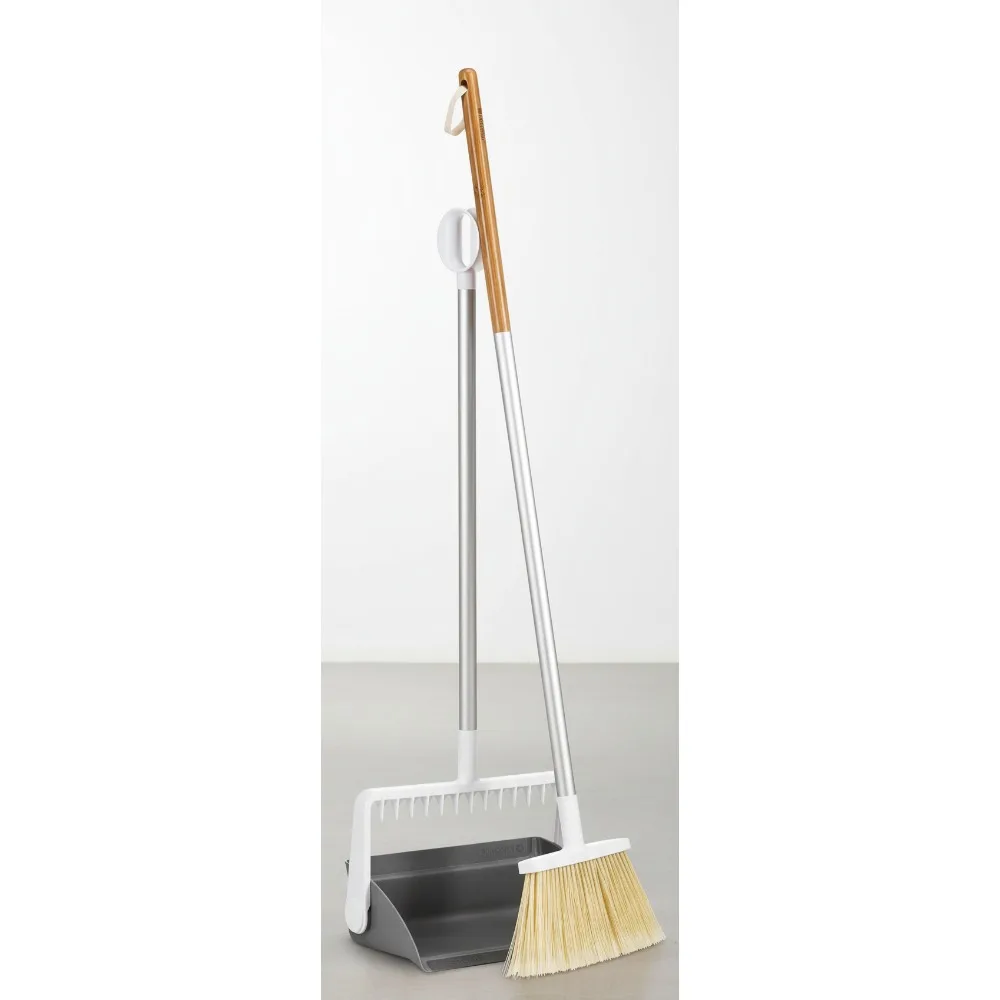 

Compact Standing Broom Dustpan Set with Easy-Empty Design, Built-in Comb & Bamboo Lid for Effortless Cleaning