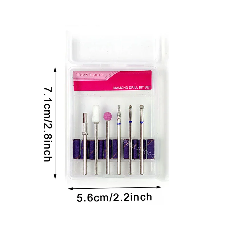 6Pcs/Box Diamond Nail Drill Bit Milling Cutter For Manicure Accessory Polishing Pedicure Electric Machine Nail Bit Burr Tools