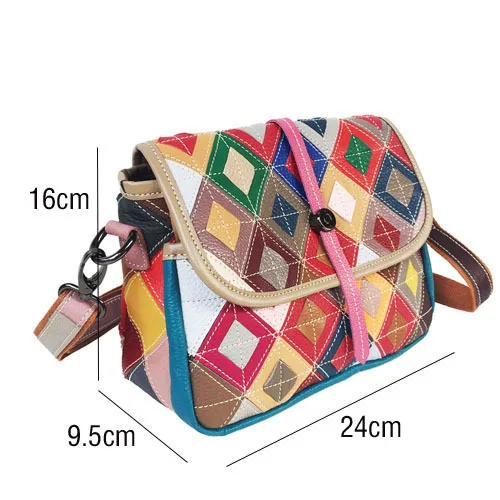 Genuine Leather Diamonds Patchwork Side Sling Bag Multi Pockets Fashion Medium Size Cow Leather Pouch Crossbody Bag for Women