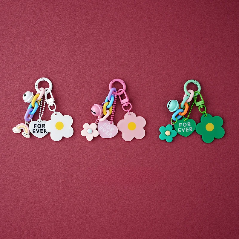 Creative candy colored flower pendant keychain, cute small flower keyring bag, pendant accessories, headphone case decoration