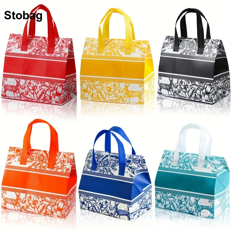 

StoBag 100pcs Wholesale Color Non-woven Insulation Tote Bag Fabric Portable for Food Drinks Package Keep Warm Delivery Pouch