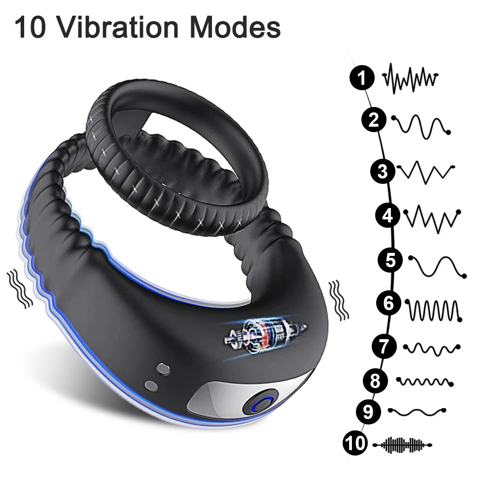 Vibrating Cock Ring for Men Dual Ring Ejaculation Delay Penis Ring Waterproof Adult Goods Male Masturbation Sex Toy for Men