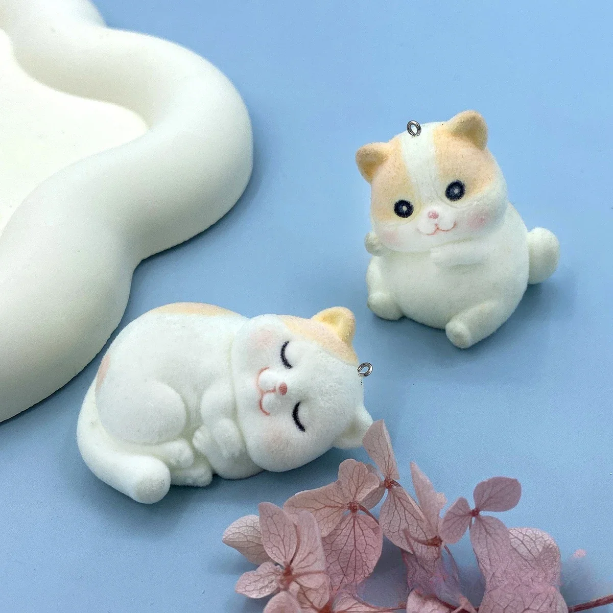 3D 귀여운 만화 플로킹 오렌지 고양이 참 봉제 동물 송진 펜던트, 전화 키 체인 귀걸이, DIY 공예, 쥬얼리 만들기, 10 개